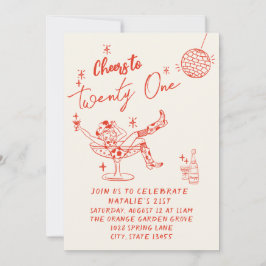 第21回赤手描き女性のカーボーイ沿岸写真誕生日 招待状