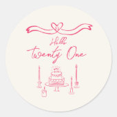 第21回鮮やかなピンクの手描きケーキキャンドル誕生日 ラウンドシール (正面)