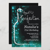 第21完全さのティール(緑がかった色)に老化するワインの誕生日 招待状 (正面/裏面)