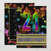 第21泡を持つ誕生日のパーティの招待状 招待状 (正面/裏面)