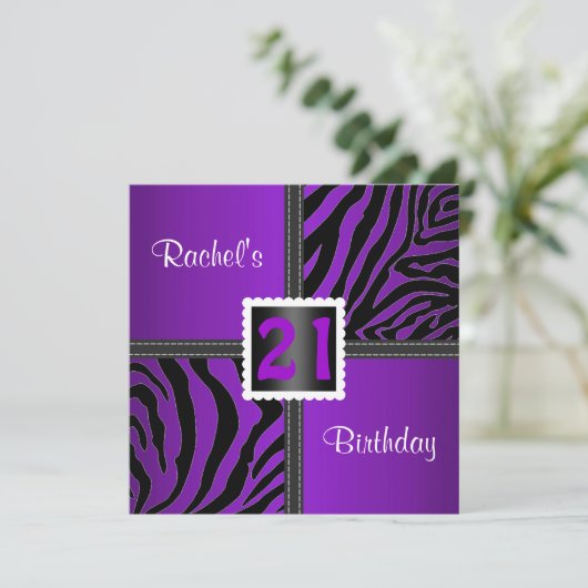 第21紫色の誕生日のパーティの招待状 招待状 (スタンド正面)