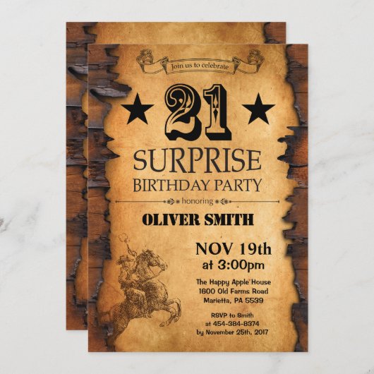 第21西部の誕生日の招待状を驚かして下さい 招待状 (正面/裏面)