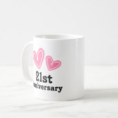第21記念日のギフトのハート コーヒーマグカップ (正面左)