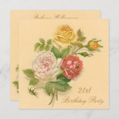第21誕生会のシックなヴィンテージのバラ 招待状 (正面/裏面)