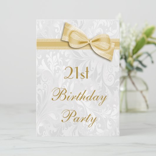 第21誕生会のダマスク織およびフェイクな弓 招待状 (スタンド正面)