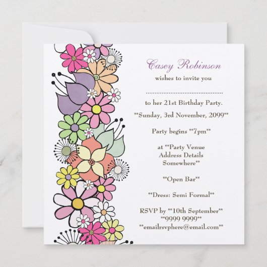 第21誕生会の春の開花のカスタムの招待状 招待状 (裏面)