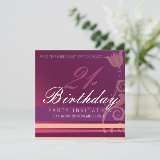 第21誕生会の花柄の招待状 招待状 (スタンド正面)