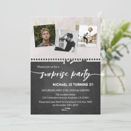 第21誕生会の黒板の写真を驚かして下さい 招待状 (スタンド正面)