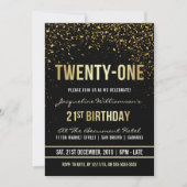 第21誕生会|の揺らめく金ゴールドの紙吹雪 招待状 (正面)