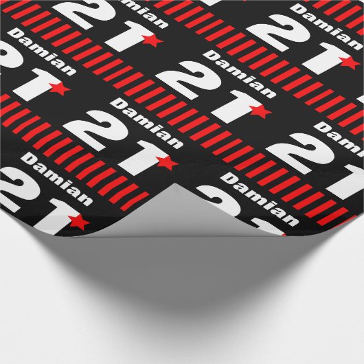 第21誕生日のコレクションの赤い黒のストライプA01 ラッピングペーパー (角)