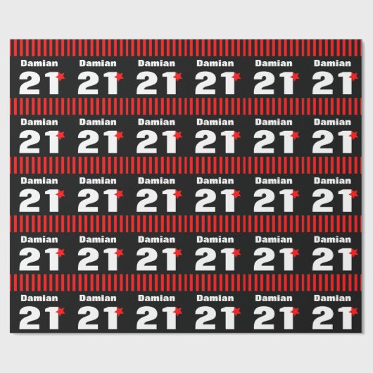 第21誕生日のコレクションの赤い黒のストライプA01 ラッピングペーパー (フラット)