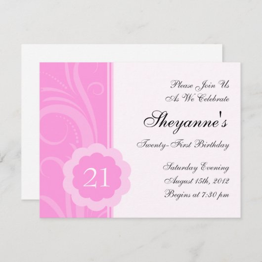 第21誕生日のパーティの招待状を飾って下さい 招待状 (正面/裏面)