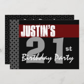 第21誕生日のモダンで赤く黒い銀W1703 招待状 (正面/裏面)