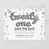 第21誕生日の保存日付の銀の気球のグリッター 案内ポストカード (正面)