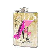 第21誕生日の女の子の金ゴールドのグリッターのガーリーな上品 フラスク (左)