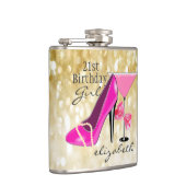 第21誕生日の女の子の金ゴールドのグリッターのガーリーな上品 フラスク (右)