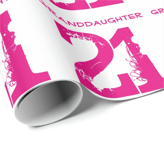 第21誕生日の孫娘、白のピンクの文字 ラッピングペーパー (ロールコーナー)