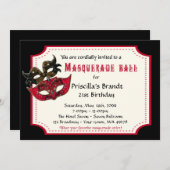 第21誕生日の招待の仮面舞踏会、第21のmasquerad 招待状 (正面/裏面)