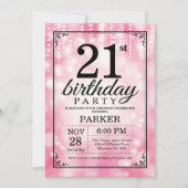 第21誕生日の招待状のピンクのグリッター 招待状 (正面)