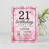 第21誕生日の招待状のピンクのグリッター 招待状 (スタンド正面)
