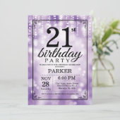 第21誕生日の招待状の紫色のグリッター 招待状 (スタンド正面)