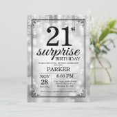第21誕生日の招待状の銀のグリッターを驚かして下さい 招待状 (スタンド正面)