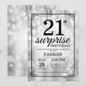 第21誕生日の招待状の銀のグリッターを驚かして下さい 招待状 (正面/裏面)