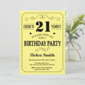 第21誕生日の招待状の黒および黄色 招待状 (スタンド正面)