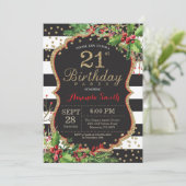 第21誕生日の招待状。 クリスマスの赤く黒い金ゴールド 招待状 (スタンド正面)