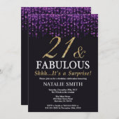 第21誕生日の紫色および金ゴールドのグリッターを驚かして下さい 招待状 (正面/裏面)