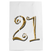 第21誕生日の金ゴールドの白いエレガント ミディアムペーパーバッグ (裏面)