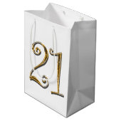 第21誕生日の金ゴールドの白いエレガント ミディアムペーパーバッグ (裏面アングル)