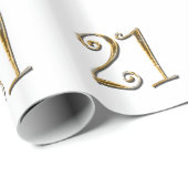 第21誕生日の金ゴールドの白いエレガント ラッピングペーパー (ロールコーナー)