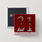 第21誕生日の銀製の第21 缶バッジ (正面&裏面)