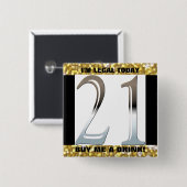 第21誕生日の銀製の第21 缶バッジ (正面&裏面)