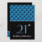 第21誕生日の青い孔雀はW1159に羽をつけます 招待状 (正面/裏面)