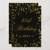 第21誕生日の魅力的な金ゴールドの紙吹雪 招待状 (正面/裏面)