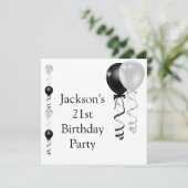 第21誕生日の黒い銀製の白い気球 招待状 (スタンド正面)