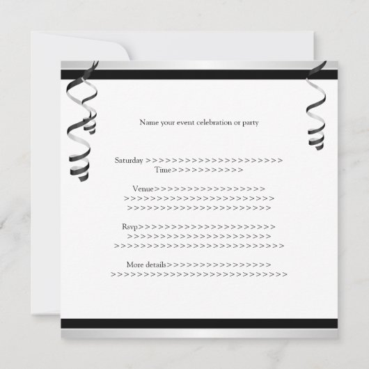 第21誕生日の黒い銀製の白い気球 招待状 (裏面)