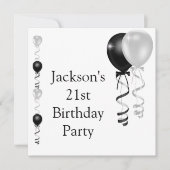 第21誕生日の黒い銀製の白い気球 招待状 (正面)