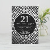 第21誕生日の黒および銀のグリッターを驚かして下さい 招待状 (スタンド正面)