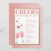 第21誕生日|ピンクのシャンペン 招待状 (正面/裏面)