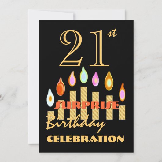 第21驚きの誕生会の金ゴールドの蝋燭の招待 招待状 (正面)