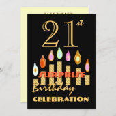 第21驚きの誕生会の金ゴールドの蝋燭の招待 招待状 (正面/裏面)
