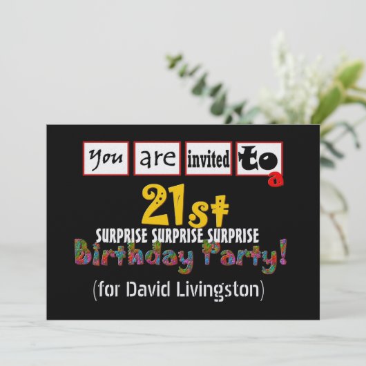 第21驚きの誕生日のパーティの招待状のテンプレート 招待状 (スタンド正面)