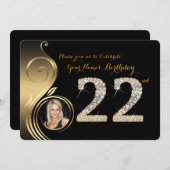 第22の誕生日の招待状、数ダイヤモンド、写真2 招待状 (正面/裏面)
