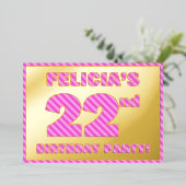 第22回バースデーはっきりしたタ・パーティー:おもしろい、ピンクストライプ・# 22 箔招待状 (立ち正面)