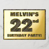 第22回バースデーパーティはっきりしたーフェイク、木目文字 箔招待状 (正面)