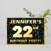 第22回バースデーパーティー – おもしろい、カラフル音楽シンボル 箔招待状 (立ち正面)