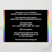 第22回バースデーパーティー – おもしろい、カラフル音楽シンボル 箔招待状 (裏面)